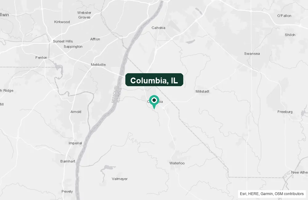 Map of Columbia, Illinois and the surrounding Monroe County area service area